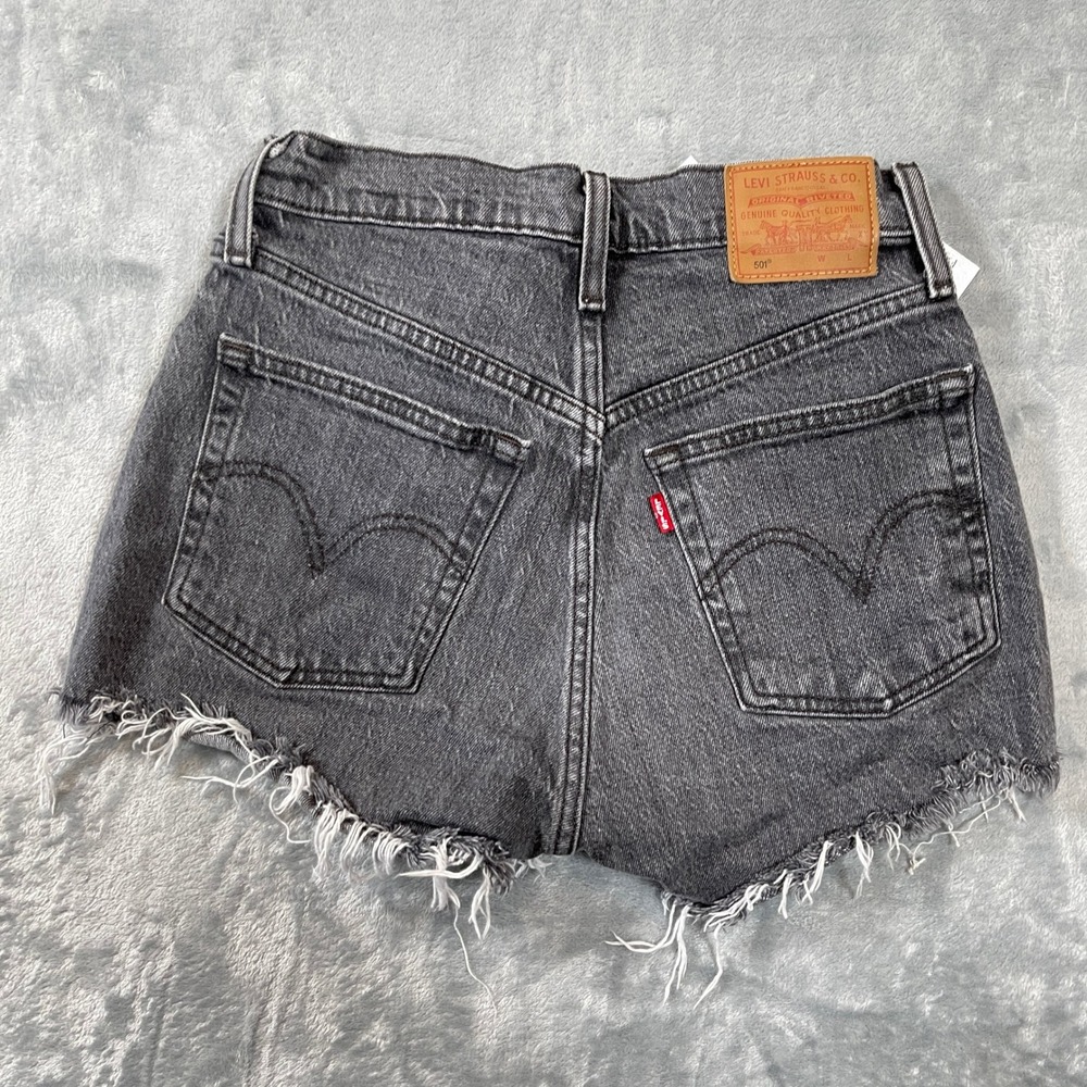 Levis Premium 501 Shorts Size 25 Original High Rise Cut Off Denim Faded Black - Picture 4 of 5